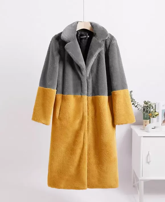 Faux Fur Coats For Women Two Tone Long Eco-friendly Fur Coat