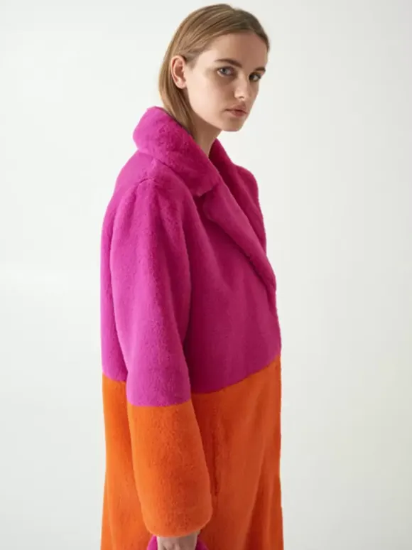 Faux Fur Coats For Women Two Tone Long Eco-friendly Fur Coat
