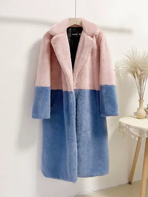 Faux Fur Coats For Women Two Tone Long Eco-friendly Fur Coat