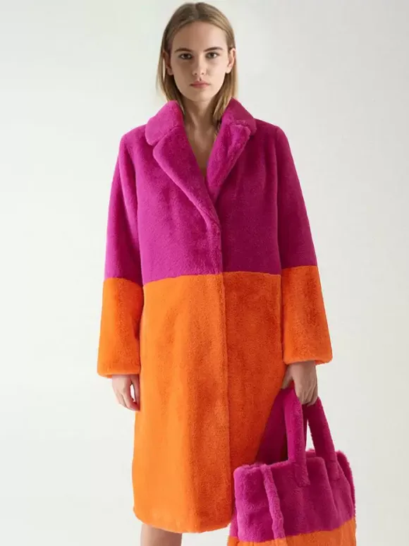 Faux Fur Coats For Women Two Tone Long Eco-friendly Fur Coat
