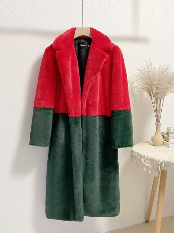 Faux Fur Coats For Women Two Tone Long Eco-friendly Fur Coat