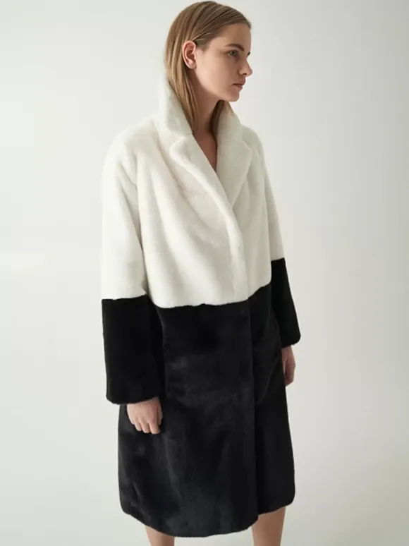 Faux Fur Coats For Women Two Tone Long Eco-friendly Fur Coat