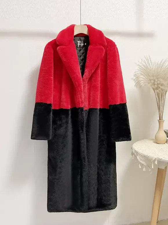 Faux Fur Coats For Women Two Tone Long Eco-friendly Fur Coat
