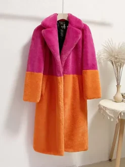 Faux Fur Coats For Women Two Tone Long Eco-friendly Fur Coat