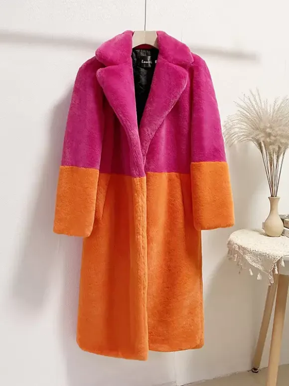 Faux Fur Coats For Women Two Tone Long Eco-friendly Fur Coat