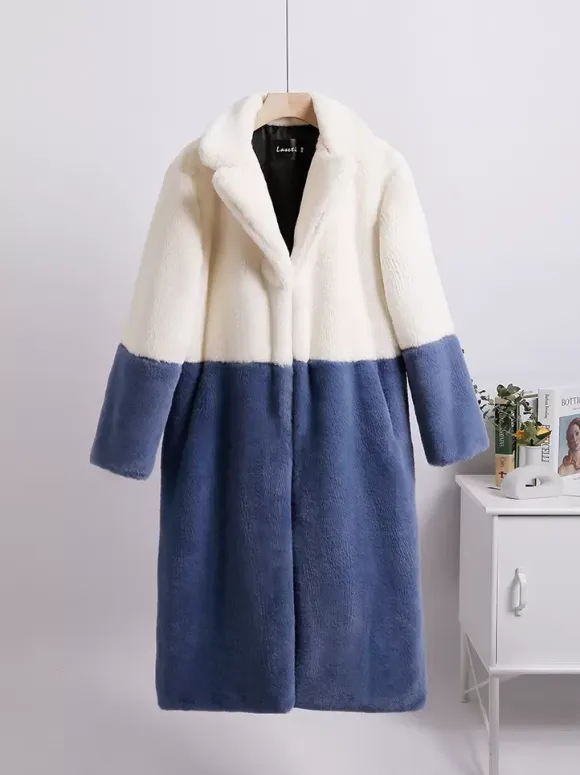 Faux Fur Coats For Women Two Tone Long Eco-friendly Fur Coat