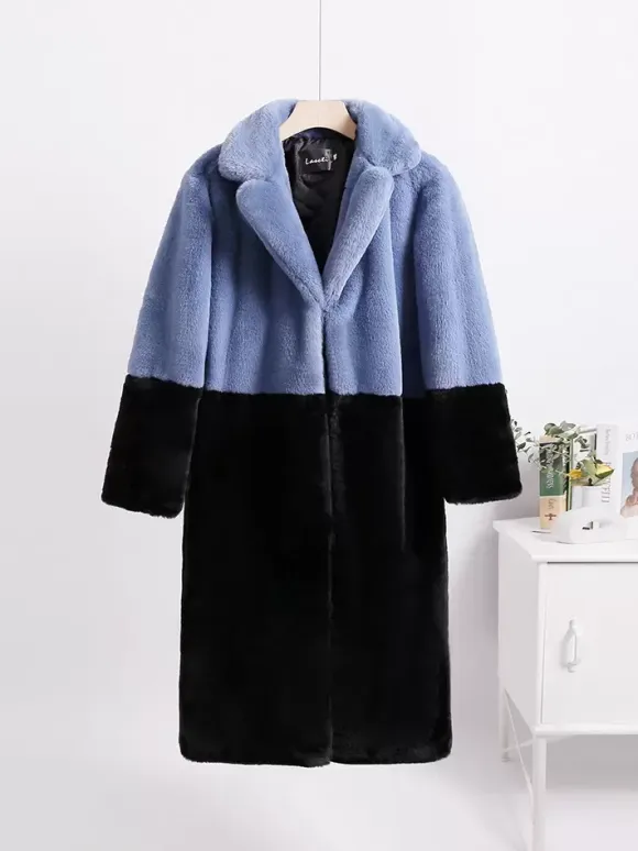 Faux Fur Coats For Women Two Tone Long Eco-friendly Fur Coat