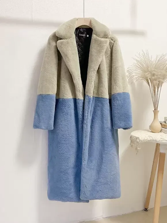 Faux Fur Coats For Women Two Tone Long Eco-friendly Fur Coat