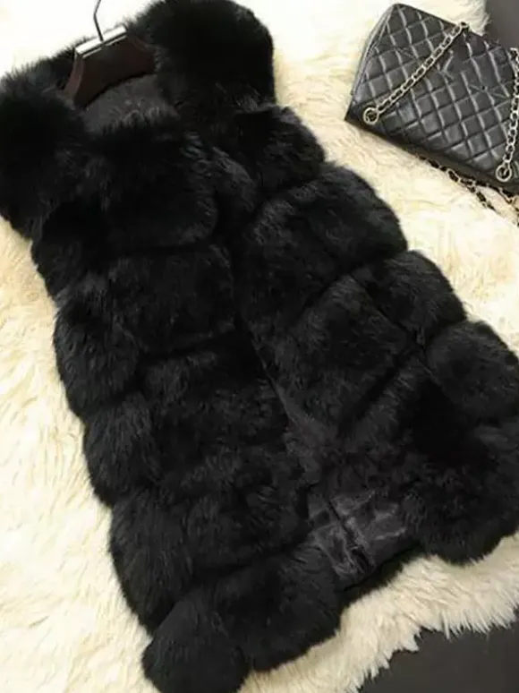 Faux Fur Vest Eco-friendly Winter Sleeveless Midi Jacket For Women 2026