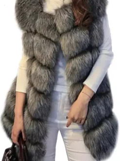 Faux Fur Vest Eco-friendly Winter Sleeveless Midi Jacket For Women 2026