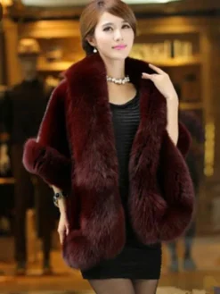 Faux Fur Wrap Shawl White Poncho Women's Winter Cape Coat