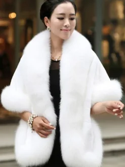 Faux Fur Wrap Shawl White Poncho Women's Winter Cape Coat