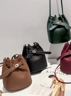 Faux Leather Bucket Bag Drawstring Crossbody Bag For Women 2026