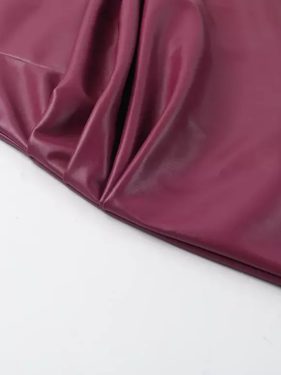 Faux Leather Corset Dress For Women - Wine Red Gothic Lace Up Back Ruched Long Dress - Summer Club Night Outfits 2026
