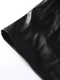 Faux Leather Crop Top For Women - Black Sexy Cutout Mock Neck Short Sleeve Top - Summer Rave Clubwear 2026