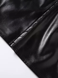 Faux Leather Crop Top For Women - Black Sexy Cutout Mock Neck Short Sleeve Top - Summer Rave Clubwear 2026