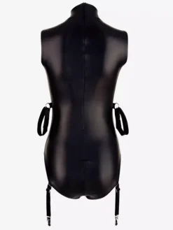 Faux Leather Cutout Zipper Bodycon Bodysuit