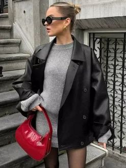 Faux Leather Relaxed Fit Retro Jacket For Women 2026