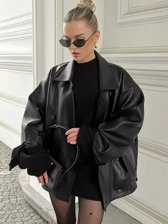 Faux Leather Relaxed Fit Retro Jacket For Women 2026