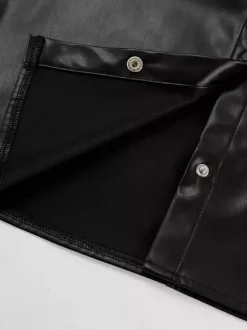 Faux Leather Shirt Women's Button Down Shacket - Minimalist Collared Long Sleeve Top - Oversized Streetwear Spring Outfits 2026