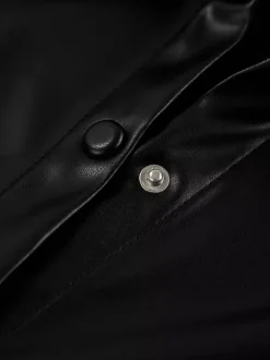 Faux Leather Shirt Women's Button Down Shacket - Minimalist Collared Long Sleeve Top - Oversized Streetwear Spring Outfits 2026