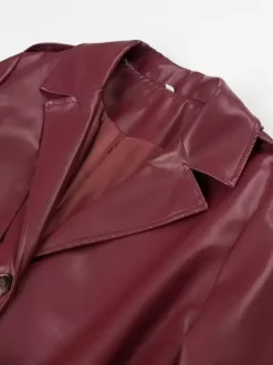 Faux Leather Trench Coat Women - Single Breasted Belted Maxi Jacke - Spring Chic Street Outerwear 2026