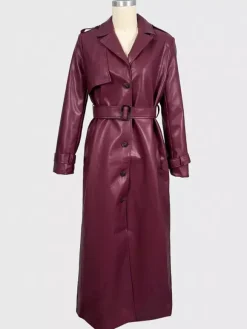 Faux Leather Trench Coat Women - Single Breasted Belted Maxi Jacke - Spring Chic Street Outerwear 2026