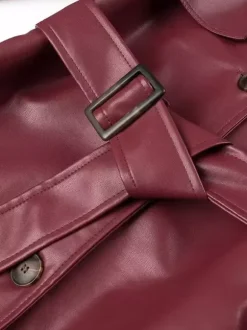 Faux Leather Trench Coat Women - Single Breasted Belted Maxi Jacke - Spring Chic Street Outerwear 2026