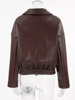 Faux Leather Women's Biker Jacket - Retro Oversized Lapel Collar Moto Coat - Vintage Zip Up Streetwear Spring Outfits 2026