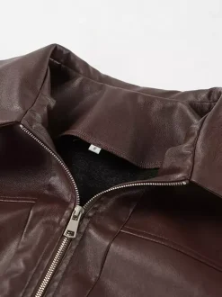 Faux Leather Women's Biker Jacket - Retro Oversized Lapel Collar Moto Coat - Vintage Zip Up Streetwear Spring Outfits 2026