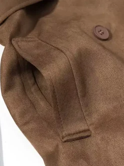 Faux Suede Trench Coat For Women - Retro Double Breasted Belted Maxi Jacket - Spring Commuter Style 2026