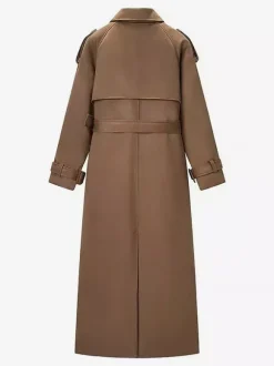 Faux Suede Trench Coat For Women - Retro Double Breasted Belted Maxi Jacket - Spring Commuter Style 2026