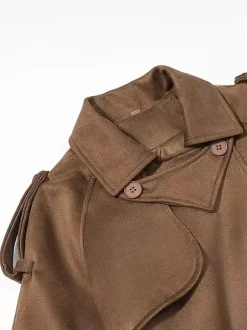 Faux Suede Trench Coat For Women - Retro Double Breasted Belted Maxi Jacket - Spring Commuter Style 2026