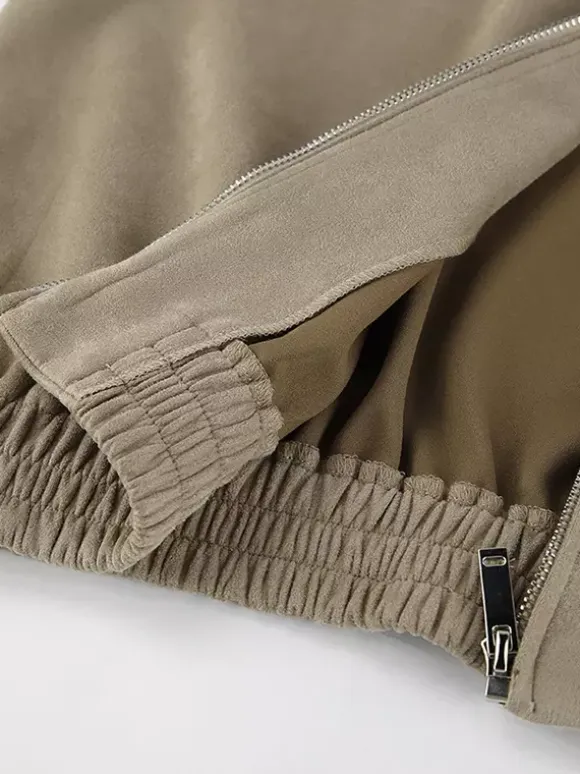 Faux Suede Women's Bomber - Retro Zip Up Elastic Hem Relaxed Fit - Spring Casual Daily Wear 2026