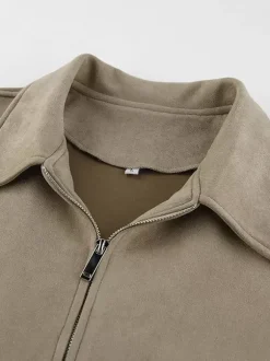 Faux Suede Women's Bomber - Retro Zip Up Elastic Hem Relaxed Fit - Spring Casual Daily Wear 2026