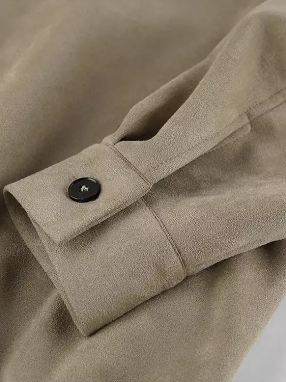 Faux Suede Women's Bomber - Retro Zip Up Elastic Hem Relaxed Fit - Spring Casual Daily Wear 2026