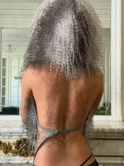 Faux Fur Backless Hooded Top With Fringe Hem For Women 2026