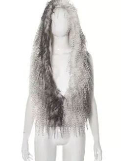 Faux Fur Backless Hooded Top With Fringe Hem For Women 2026