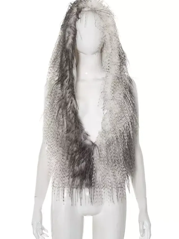 Faux Fur Backless Hooded Top With Fringe Hem For Women 2026