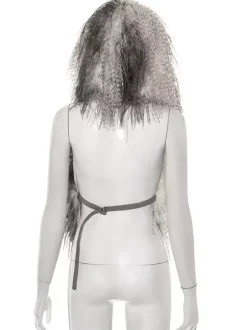 Faux Fur Backless Hooded Top With Fringe Hem For Women 2026