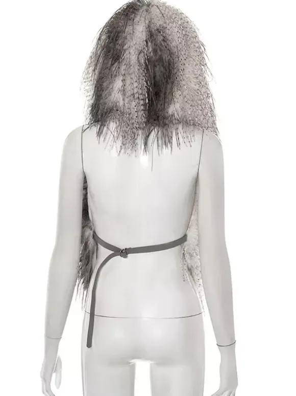 Faux Fur Backless Hooded Top With Fringe Hem For Women 2026