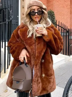 Faux Fur Coat Notched Lapel Winter Chic Eco-friendly Long Jacket For Women 2026