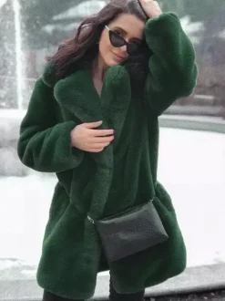 Faux Fur Coat Notched Lapel Winter Chic Eco-friendly Long Jacket For Women 2026