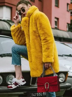 Faux Fur Coat Notched Lapel Winter Chic Eco-friendly Long Jacket For Women 2026