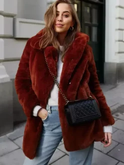 Faux Fur Coat Notched Lapel Winter Chic Eco-friendly Long Jacket For Women 2026