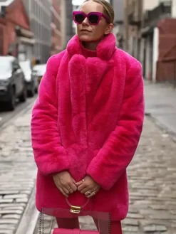 Faux Fur Coat Notched Lapel Winter Chic Eco-friendly Long Jacket For Women 2026