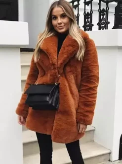 Faux Fur Coat Notched Lapel Winter Chic Eco-friendly Long Jacket For Women 2026