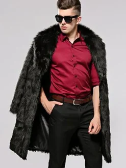 Faux Fur Coat Brown Teddy Coat Turndown Collar Long Sleeve Men's Winter Coat