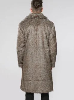 Faux Fur Coat Brown Teddy Coat Turndown Collar Long Sleeve Men's Winter Coat