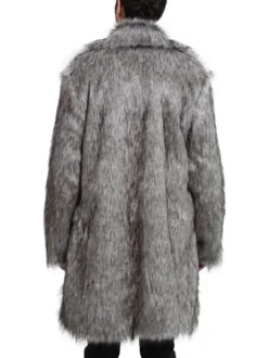 Faux Fur Coat Grey Fuzzy Coat Turndown Collar Men Casual Winter Overcoat